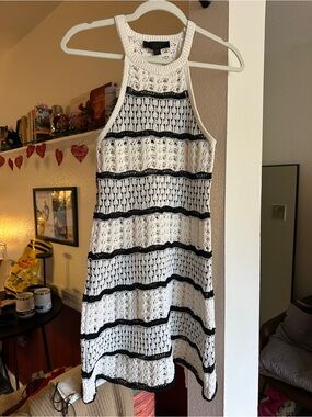 Zara - Crochet Halter Dress in White and Black -size xs